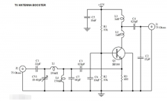 具有15dB增益功率的UHF频段电视天线放大器电路