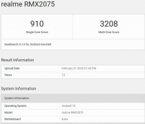 realme新机跑分曝光单核跑分为910分多核跑分为3