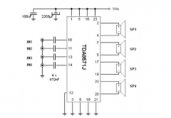 分享一个不错的四通道放大器40W电路