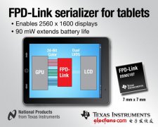 德州仪器低功耗FPD-Link串行器为平板电脑带来最高