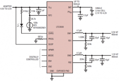 USB兼容锂离子电池充电器和双降压稳压器的单芯