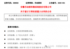 芯动联科签订2.7亿元陀螺仪产品销售合同，2025年